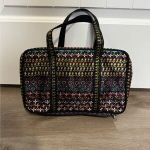 Floral Makeup Bag Travel Cosmetic Organizer Black Pink Zip Pouch